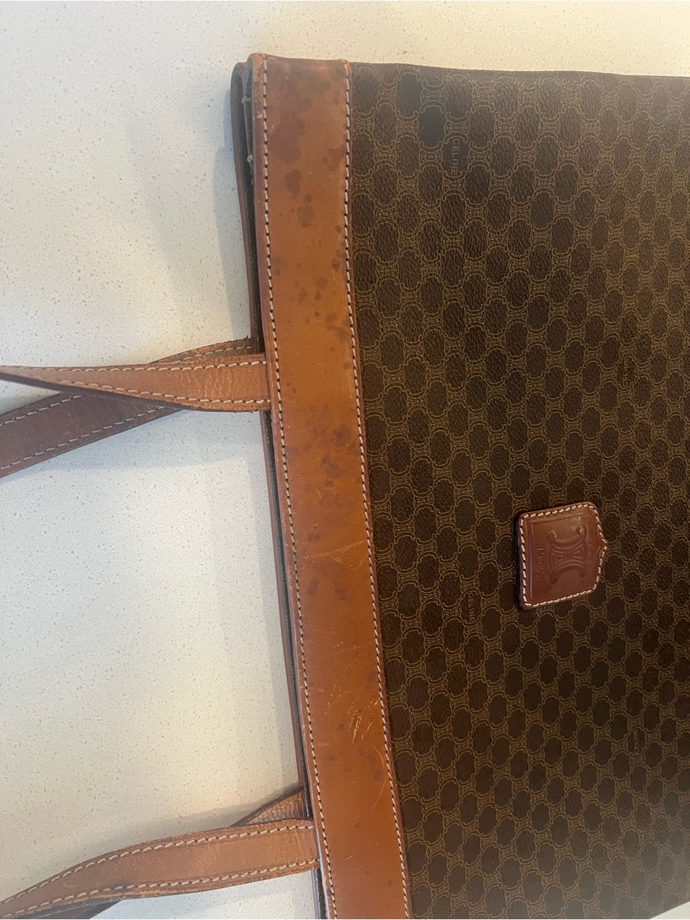 Celine Dark Brown Monogram Canvas Tote with Tan Leather Trim - Picture 11 of 13